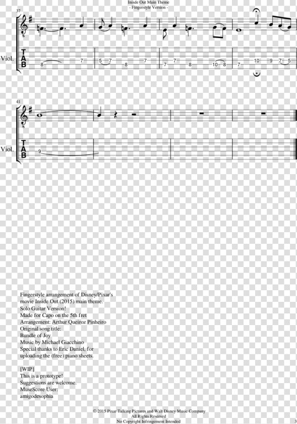 Inside Out Main Theme Sheet Music Composed By Arr   Sheet Music  HD Png DownloadTransparent PNG