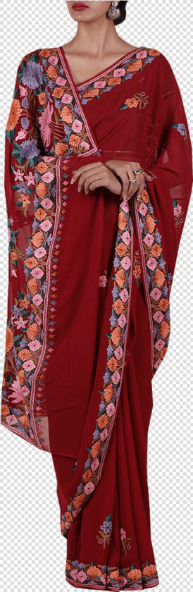 Deep Red Suzani Embroidered Tabi Silk Saree   Silk  HD Png DownloadTransparent PNG