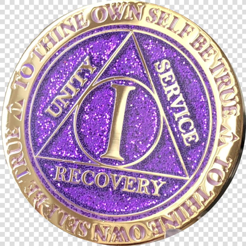 1 Year Aa Medallion Reflex Glitter Purple Gold Plated   Sobriety Coin  HD Png DownloadTransparent PNG