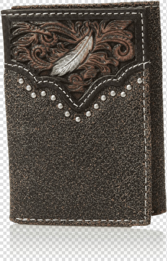 Ariat® Men S Distressed Leather Feather Emossed Trifold   Wallet  HD Png DownloadTransparent PNG