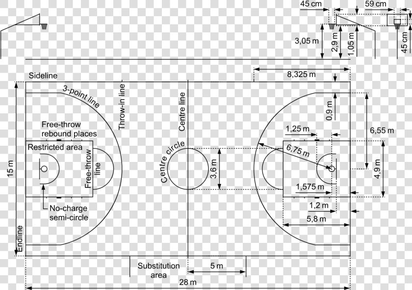 Transparent Basketball Court Lines Png   ابعاد ملعب كرة السلة Pdf  Png DownloadTransparent PNG