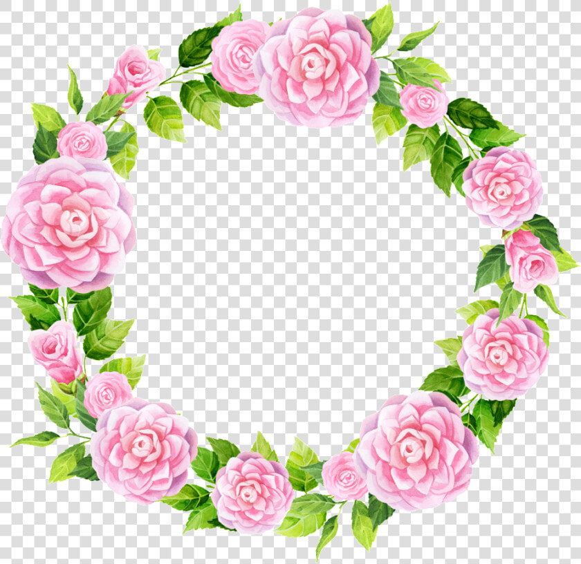 Hand Painted Pink Camellia Wreath Png Transparent   Flower Border Design Circle  Png DownloadTransparent PNG