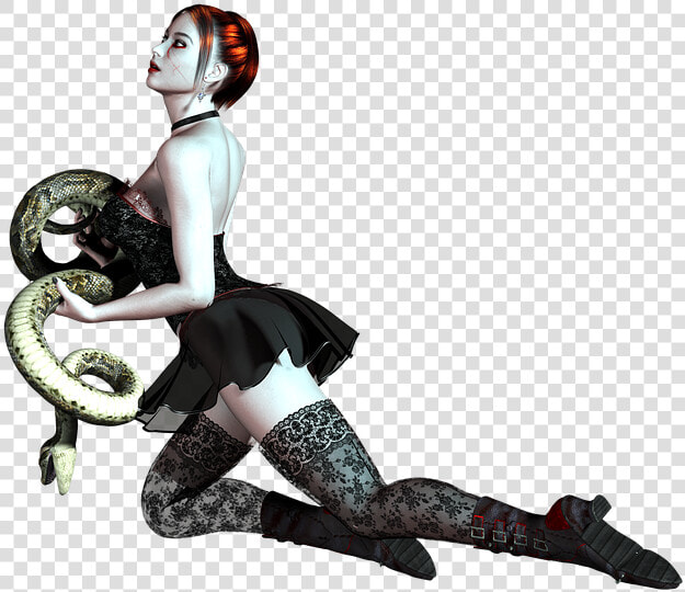 Girl  Kneeling  Snake  Red Hair  Dress  Pose  3d  Png   Snakes Hair Png  Transparent PngTransparent PNG