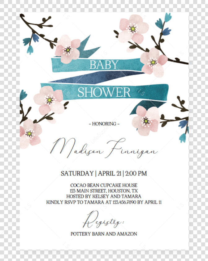 Floral Baby Shower Invitation Cherry Blossom By Littlesizzle   Paper  HD Png DownloadTransparent PNG