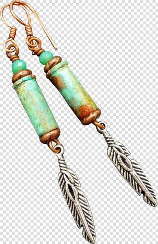 Rustic Patina Bullet Shell Earrings With Silver Feather   Earrings  HD Png DownloadTransparent PNG