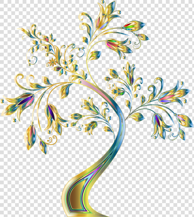 Flower Tree White Floral Design Stencil   Clear Background Gold Tree Png  Transparent PngTransparent PNG