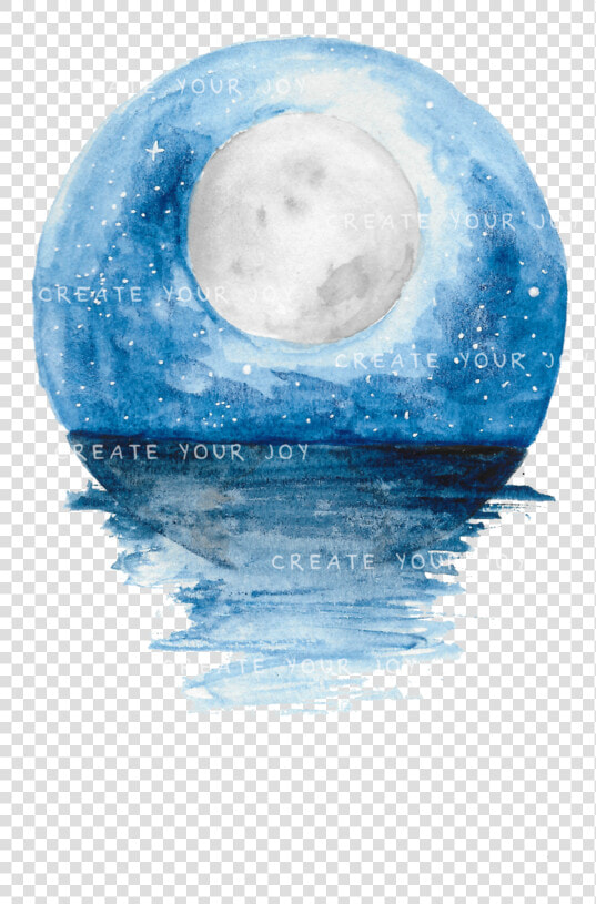 Watercolor Ocean And Moon Digital Download Png File   Ocean And Moon Watercolor  Transparent PngTransparent PNG