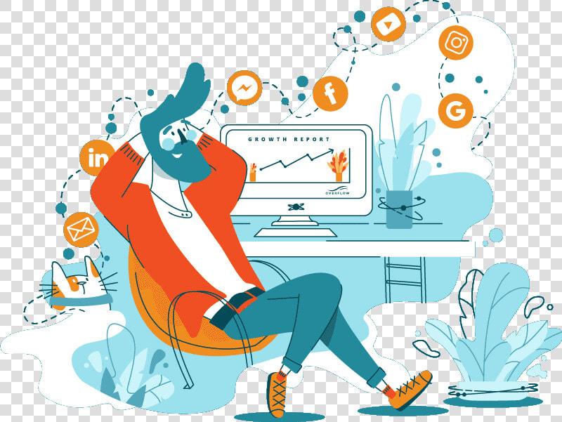 Guy Laid Back Enjoying Digital Marketing Growth   Cartoon  HD Png DownloadTransparent PNG