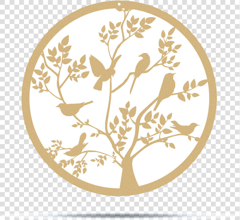 Bird Family Circle Metal Art In Pure Gold Class   Metal  HD Png DownloadTransparent PNG