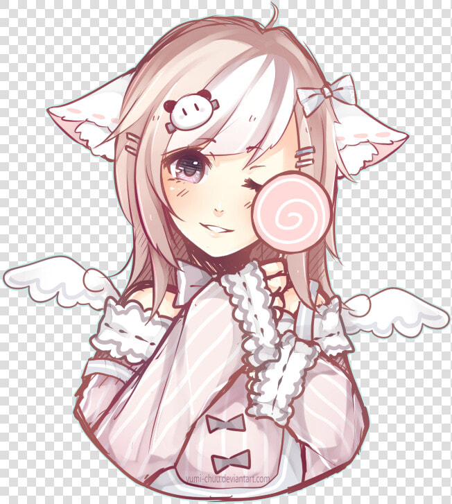 Anime Pastelgirl Pastel Girl Candy Neko Wings Pink   Anime Girl With Cat Ears Drawing  HD Png DownloadTransparent PNG