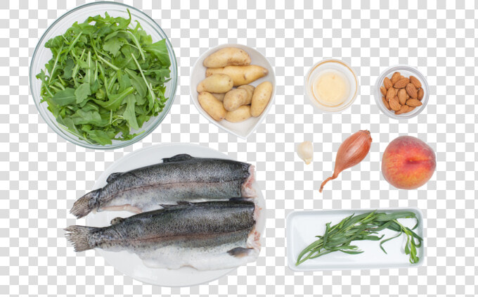 Seared Trout With Peach And Arugula Salad   Pacific Sturgeon  HD Png DownloadTransparent PNG