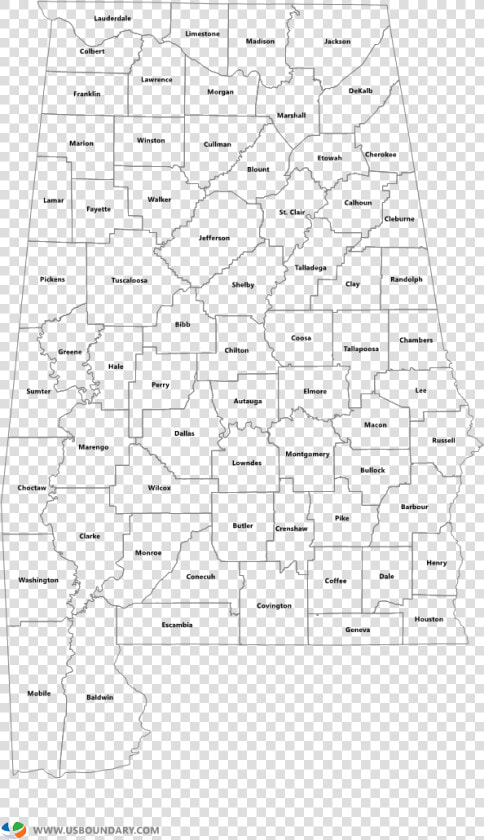 Alabama Counties Outline Map   Map Of Alabama Counties  HD Png DownloadTransparent PNG