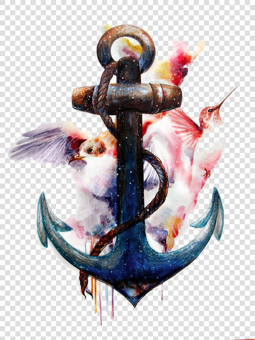 And Tattoo Art Anchors Birds Watercolor Painting Clipart   Hummingbird Anchor Tattoo  HD Png DownloadTransparent PNG