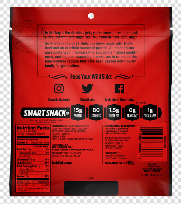 Jack Link  39 s Beef Jerky Nutrition  HD Png DownloadTransparent PNG