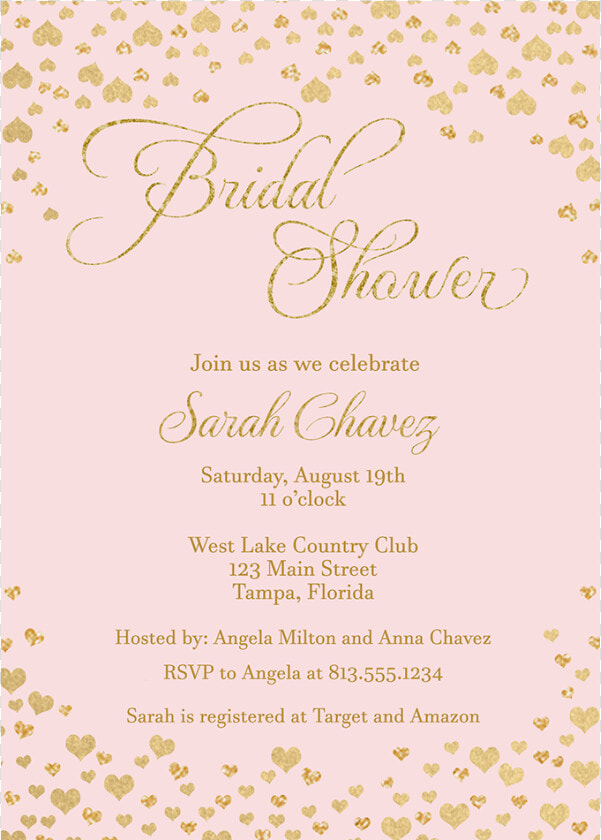 Confetti Hearts  Pink  Bridal Shower Invitation   Calligraphy  HD Png DownloadTransparent PNG