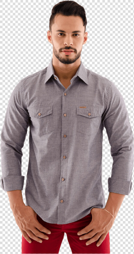 Camisa Masculina Manga Longa Slim Com 2 Bolsos Algodão   Camiseta Dois Bolsos Masculina  HD Png DownloadTransparent PNG