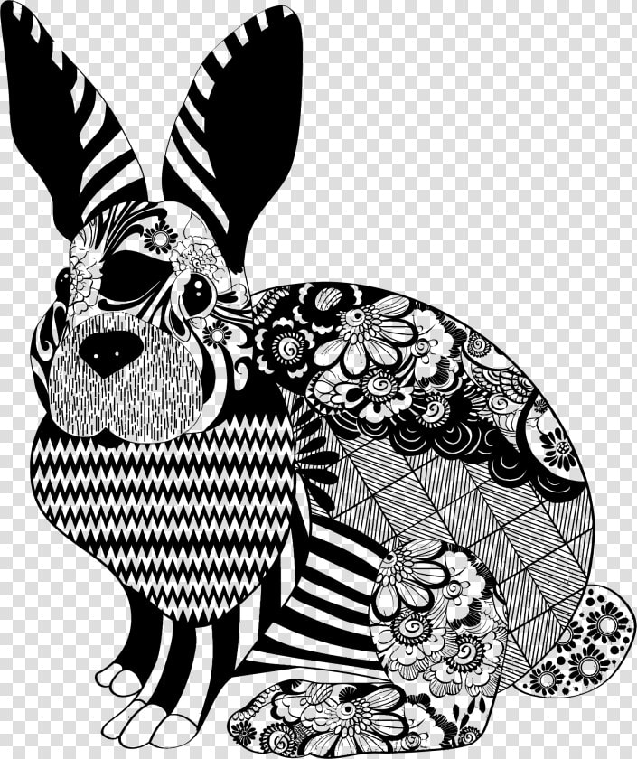 Floral Rabbit Silhouette Clip Arts   Easter Postcard Black And White  HD Png DownloadTransparent PNG