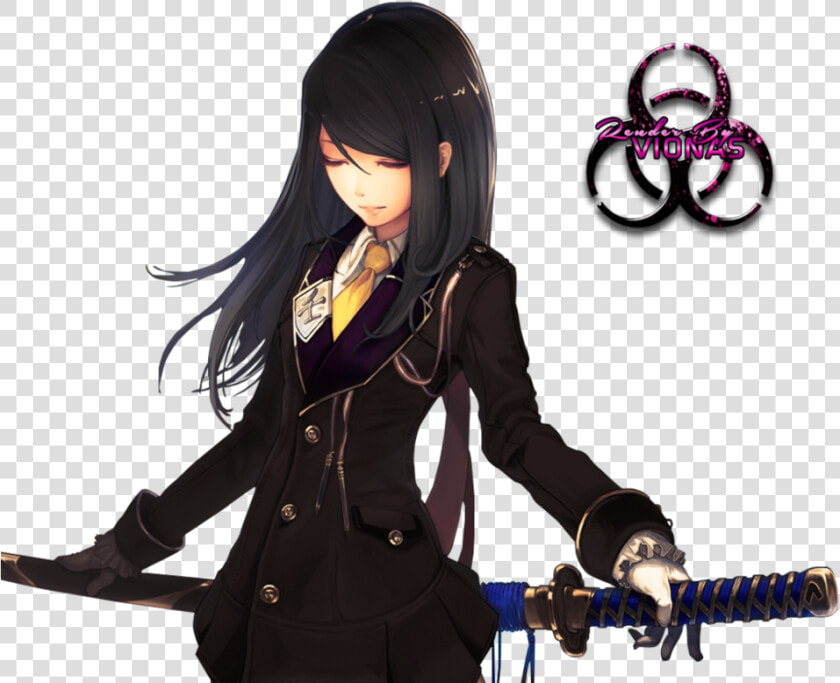 Drawn Katana Anime Dark   Black Hair Badass Anime Girl  HD Png DownloadTransparent PNG