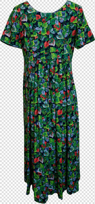 Tropical Leaf Print Pleated Maxi With Short Sleeves   Day Dress  HD Png DownloadTransparent PNG