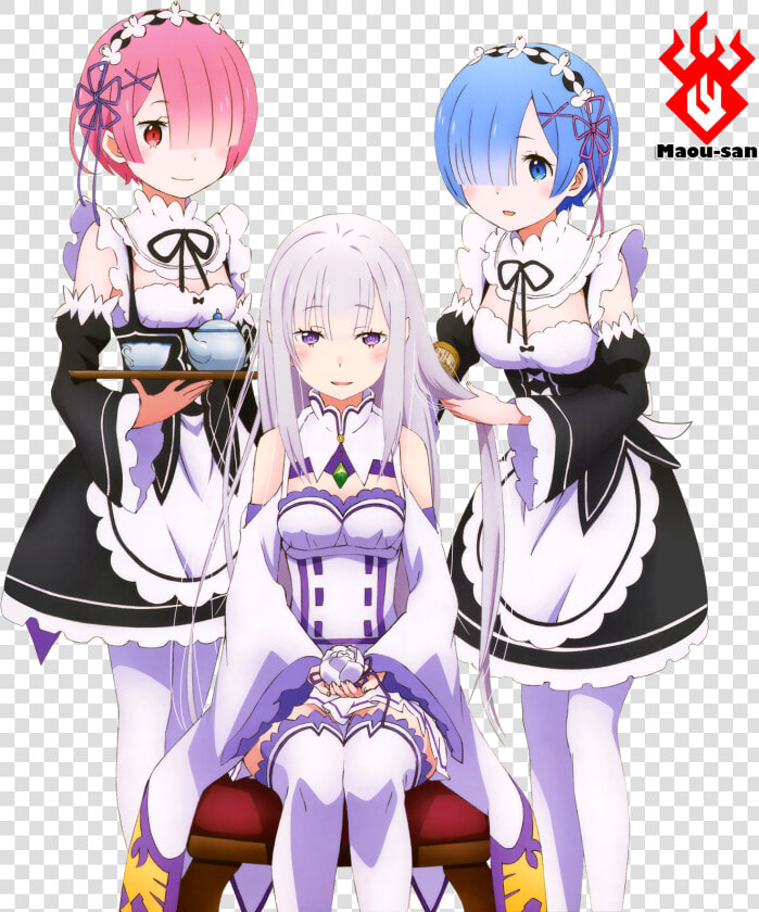 Render Emilia  rem Y Ram   Ram And Rem And Emilia  HD Png DownloadTransparent PNG