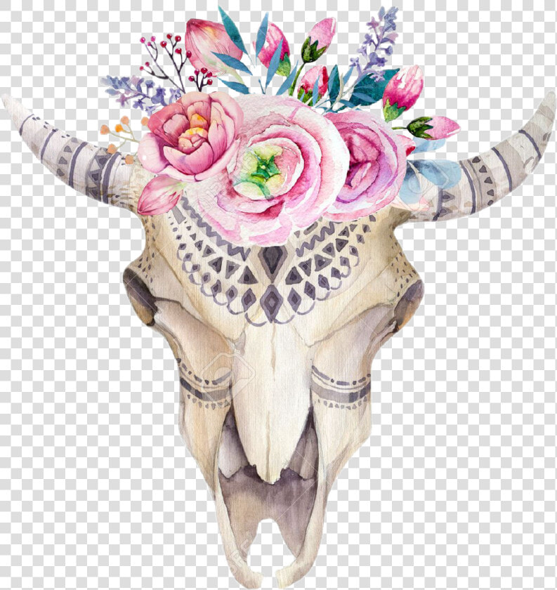 Transparent Bull Head Clipart   Cow Skull And Flowers  HD Png DownloadTransparent PNG