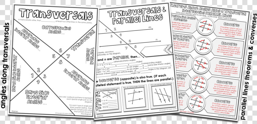 Transversals  amp  Parallel Line Theorems   Transversals And Parallel Lines Notes  HD Png DownloadTransparent PNG