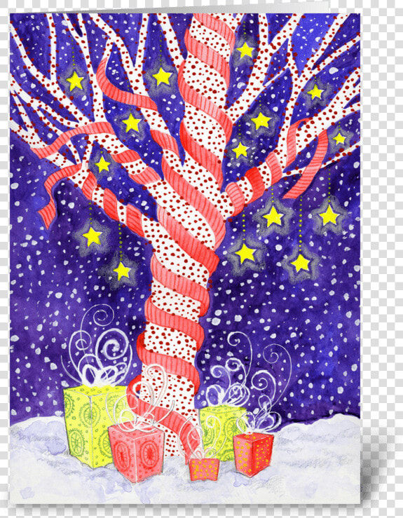 Holiday Tree Ribbon Wrapped With Stars Greeting Card   Greeting Card  HD Png DownloadTransparent PNG