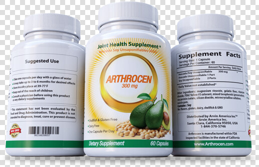 Arthrocen bottle   Avocado Soybean Unsaponifiables Supplements  HD Png DownloadTransparent PNG