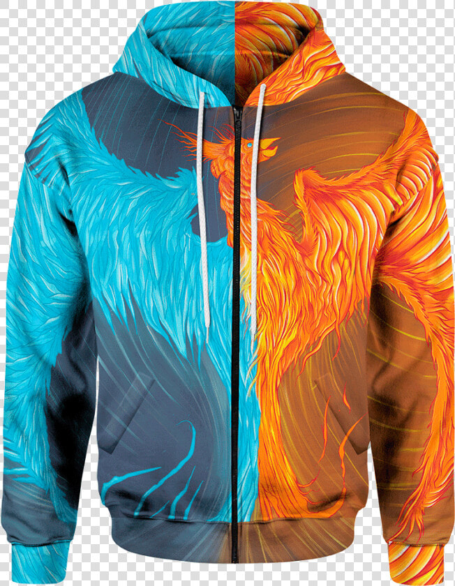 Zip Hoodie S Fire  amp  Ice Phoenix Zip Hoodie Phoenix   Hoodie  HD Png DownloadTransparent PNG