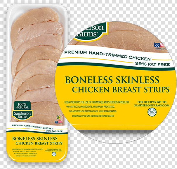 Premium Boneless Skinless Breast Strips   Sanderson Farm Thin Sliced Chicken Breast  HD Png DownloadTransparent PNG