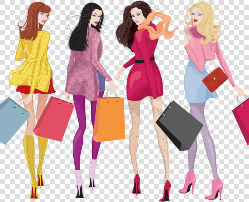 Fashion Clipart Fashion Trend   Four Girls Shopping Illustration  HD Png DownloadTransparent PNG