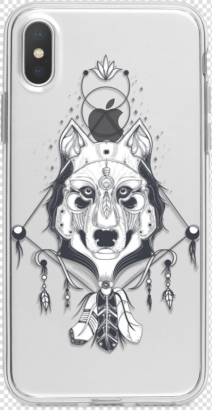 Spiritual Wolf Tattoo Iphone Case   Tribal Wolf Dreamcatcher Drawing  HD Png DownloadTransparent PNG