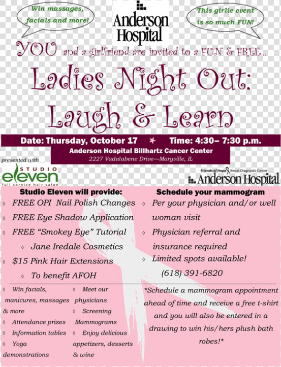 Join Us For Ladies Night Out At Anderson Hospital Billhartz   Menina Bar  HD Png DownloadTransparent PNG