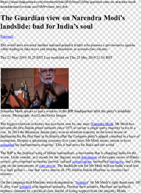 The Guardian News On Modi   Plants Have Feelings Speech  HD Png DownloadTransparent PNG