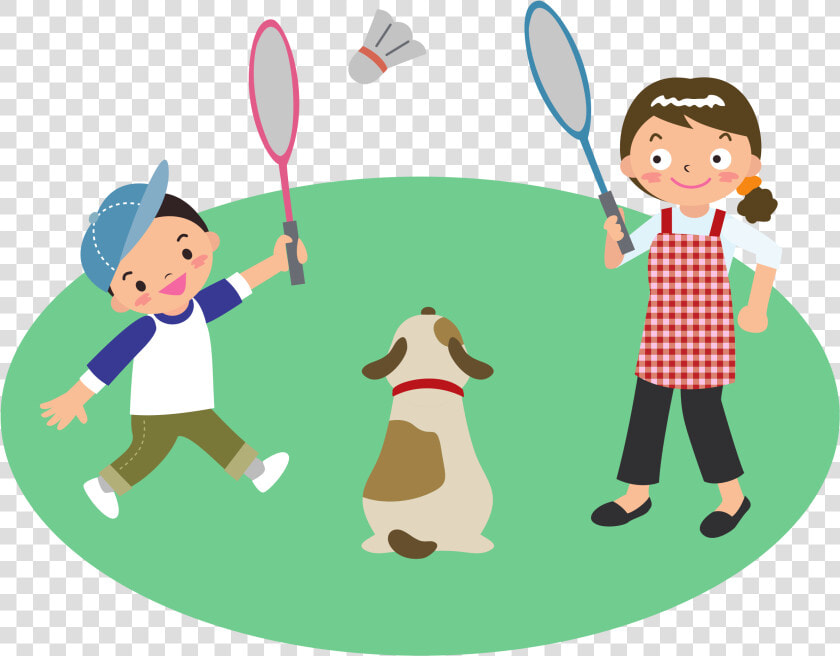 Mother Plays Badminton With Son And Dog Clip Arts   People Playing Badminton Clipart  HD Png DownloadTransparent PNG