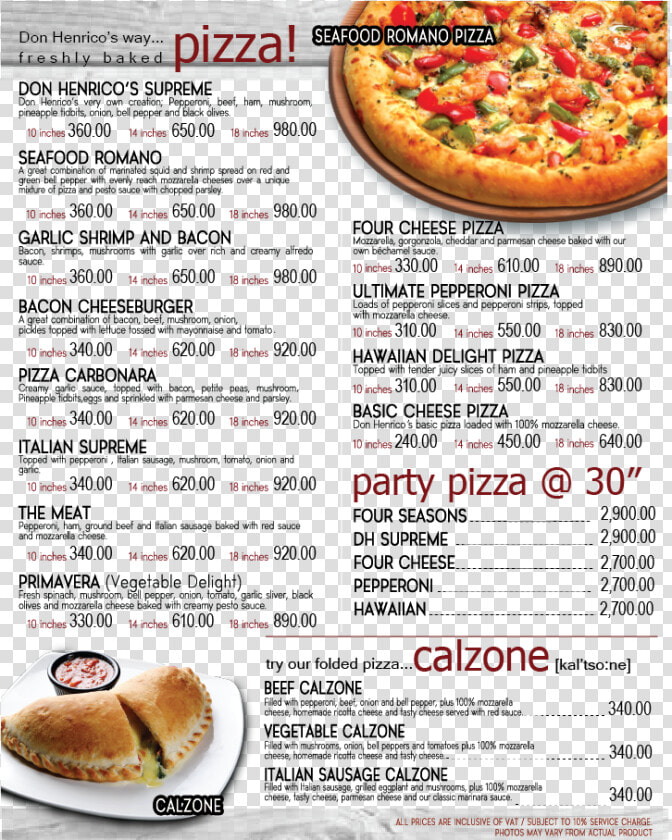 Pizza And Calzone   Don Henrico  39 s Menu Price  HD Png DownloadTransparent PNG