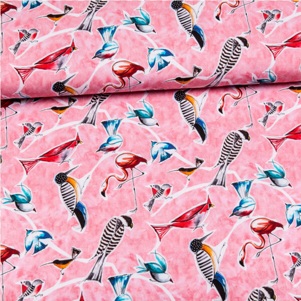 Cotton Jersey Printed Tropical Birds In Pink Multicolored   Bed Sheet  HD Png DownloadTransparent PNG