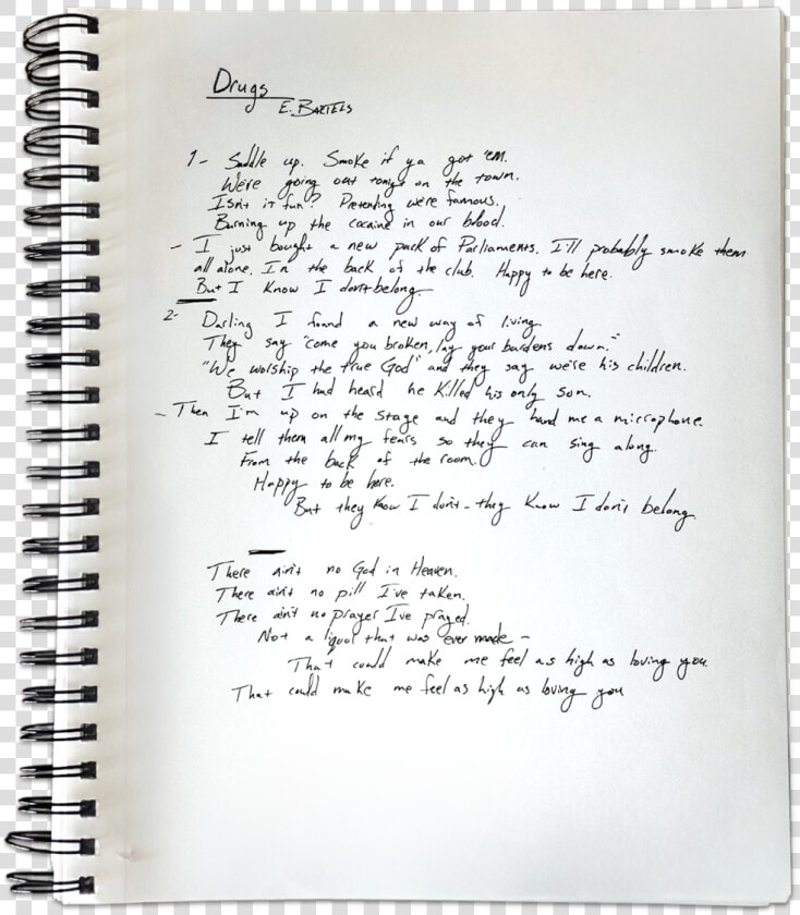 Drugs Lyricsheet Notebook   My Time Evan Bartels Lyrics  HD Png DownloadTransparent PNG