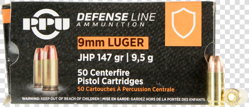 N   147 Grain Jacketed Hollow Point Ppu Luger 9mm Ammo  HD Png DownloadTransparent PNG