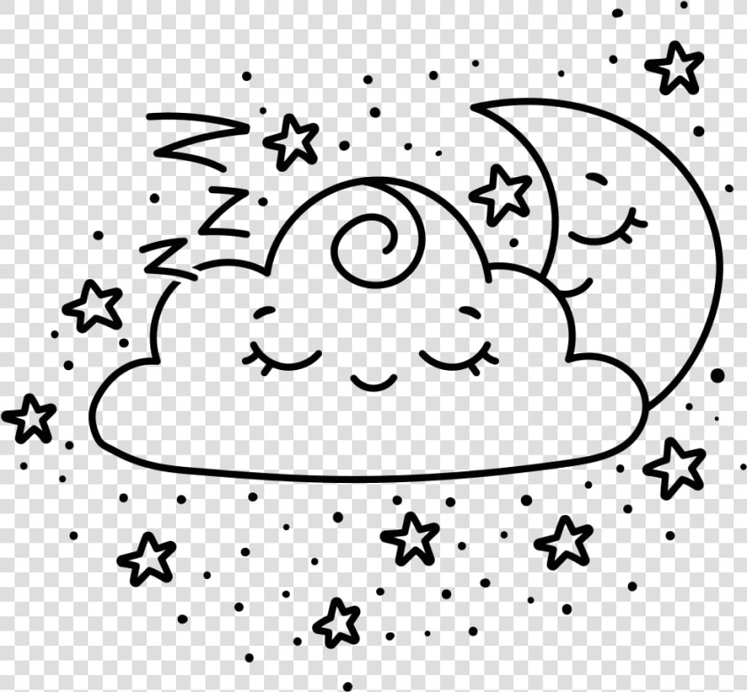 Kawaii Crescent Moon And Cloud Line Art   Desenhos Kawaii Para Colorir  HD Png DownloadTransparent PNG