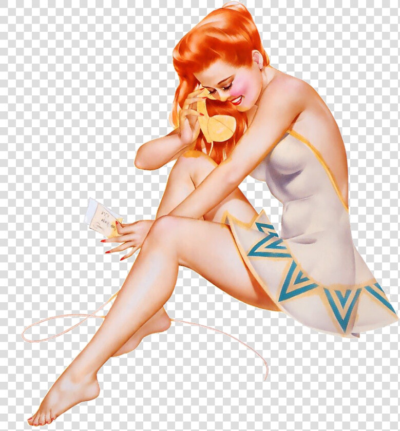 Red Head On Phone2   復古 歐美  HD Png DownloadTransparent PNG