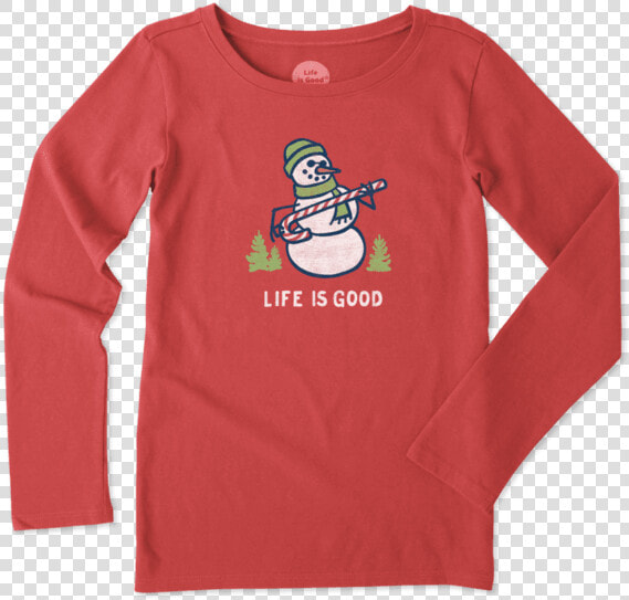 Girls Snowman Candy Cane Long Sleeve Crusher Tee   Cartoon  HD Png DownloadTransparent PNG