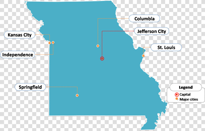 State Of Missouri Map With Outline And Cities Labeled   Map Of Missouri With Major Cities  HD Png DownloadTransparent PNG