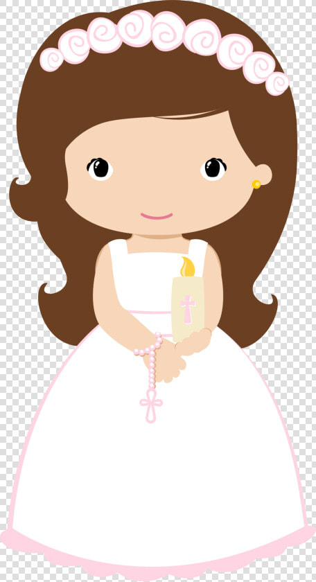 Girl With Candle And Rosary   First Communion Clipart Girl  HD Png DownloadTransparent PNG