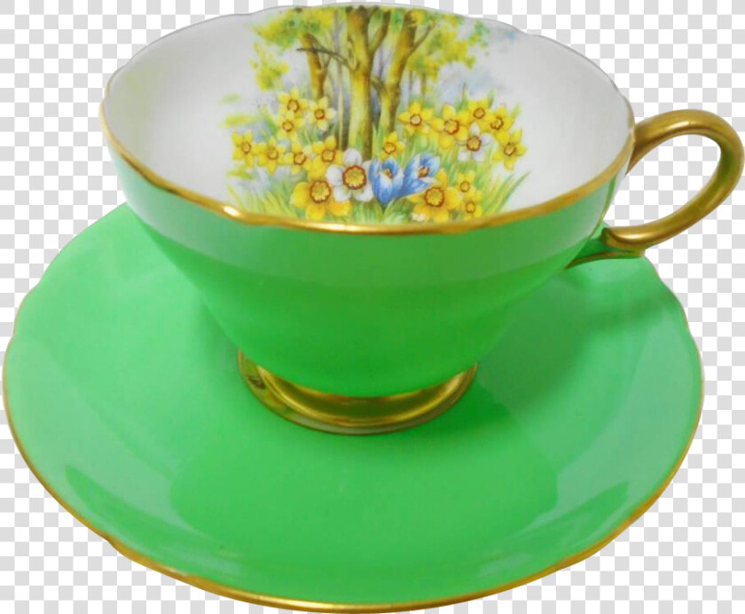 Shelley Henley Daffodil Time Green Tea Cup And Saucer    Saucer  HD Png DownloadTransparent PNG