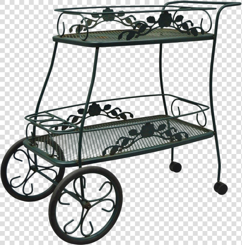 Meadowcraft Dogwood Green Wrought Iron Tea Cart Rolling   Victorian Era Tea Cart  HD Png DownloadTransparent PNG