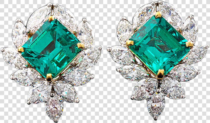 Colombian Emerald And Diamond Earrings    Png Download   Earrings  Transparent PngTransparent PNG