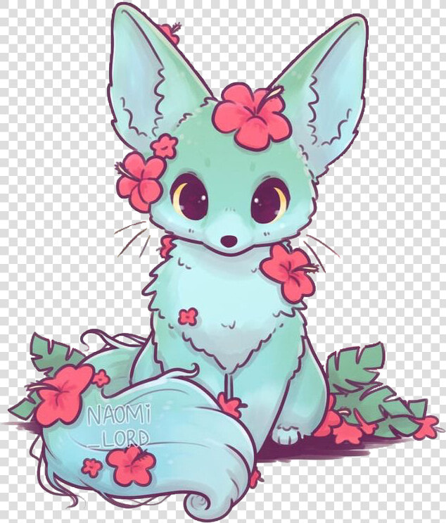  naomilord  fox  fennecfox  green  floral  flowers   Naomi Lord Art Animals  HD Png DownloadTransparent PNG