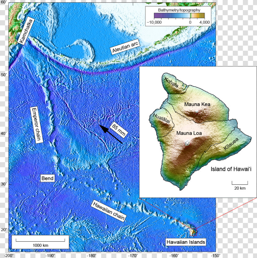 Bathymetric Map Showing The Hawaiian And Emperor Seamount   Hawaiian Island Chain Bathymetry  HD Png DownloadTransparent PNG