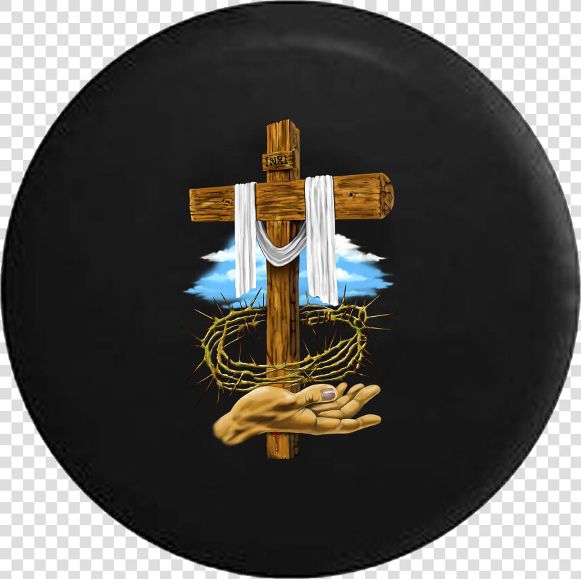 Wooden Cross Crown Of Thorns Jesus God Blessed Life   God Bless The Usa Tire Cover  HD Png DownloadTransparent PNG